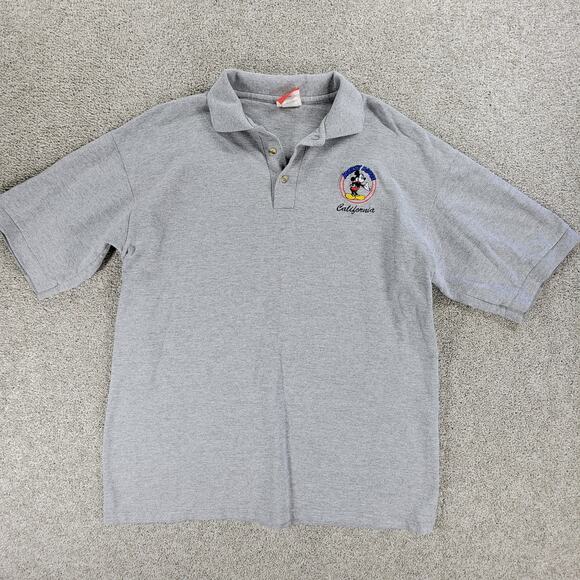 Vintage 90's Disney Mickey Mouse California Polo Shirt Mens L Gray Thick Cotton - Picture 4 of 15